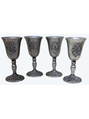 4 Vintage Carson Statesmetal Pewter Forevermore Gothic Chalices Cups Goblets
